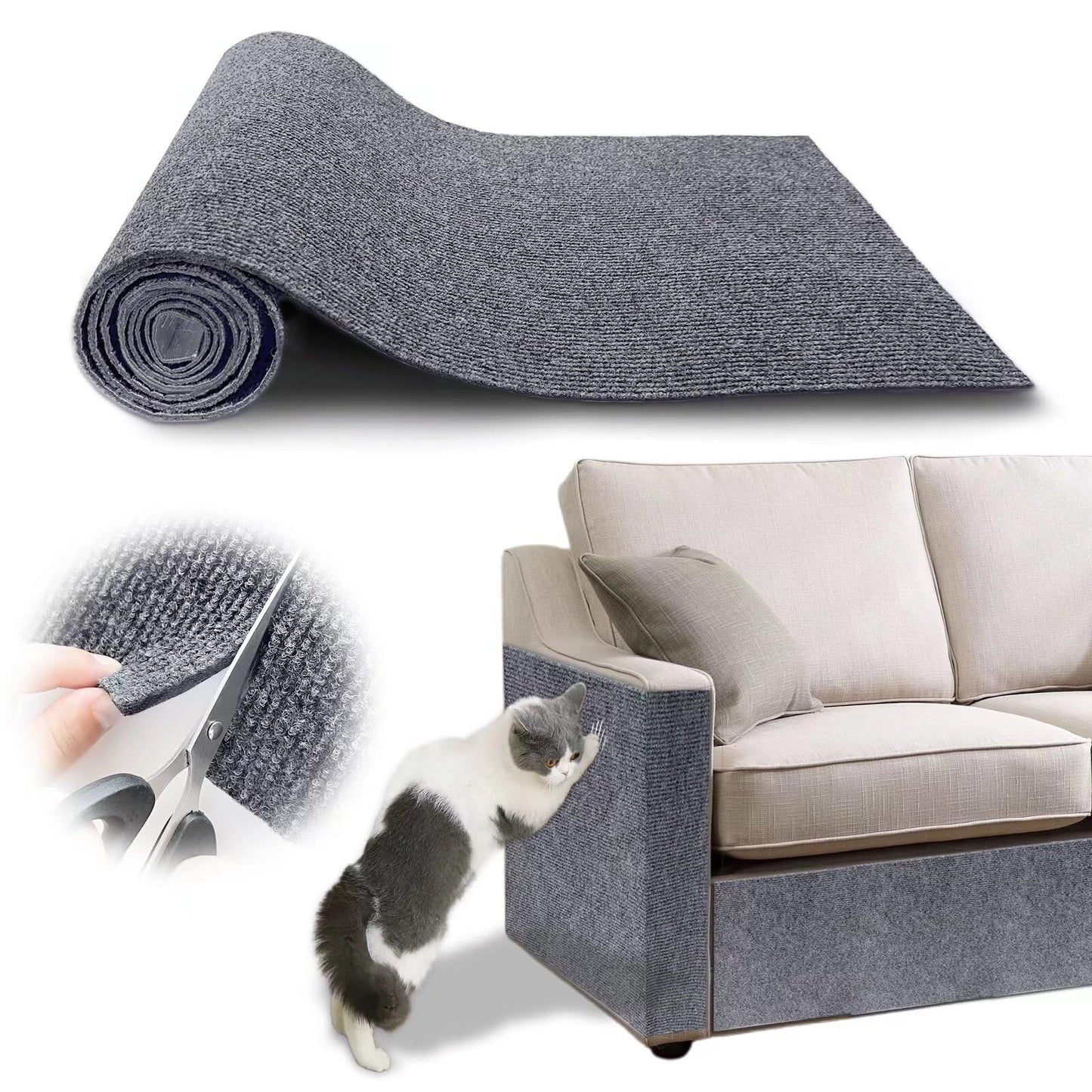 78.7"x15.8" Cat Scratching Mat - Trimmable Self Adhesive DIY Climbing Cat Scratcher Pad Replacement for Cat Tree Shelves and Post Cat Scratch Furniture Protector