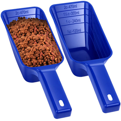 2 Cup Dog Food Scoop(2 Pack) Plastic Pet Food Scoop with Measuring Lines for Accurate Pet Food PortionsDishwasher Safe (Blue)