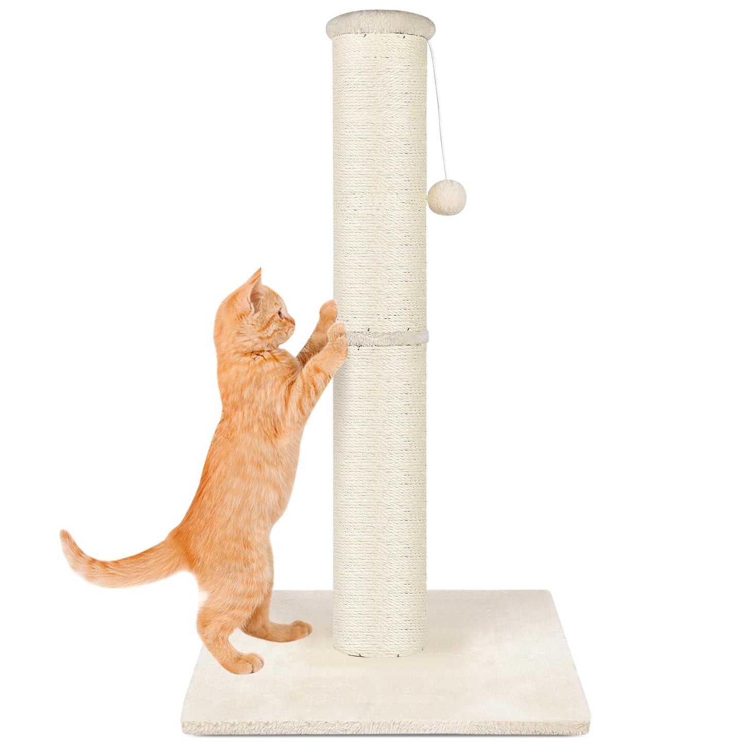 SOCATER Cat Scratching Post 34 inch Mid Nature Sisal Cat Scratch Post for Indoor Cats Large Cat Scratcher Protect Your Furniture for All Breeds White