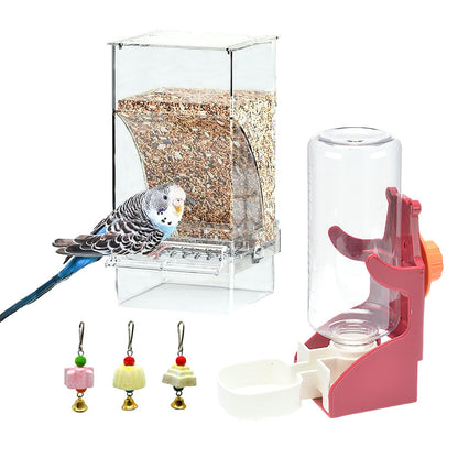 Parrot Automatic Feeder Bird Water Dispenser for Cage No Mess Bird Feeder Food Container Feeding Station Foraging with 3 Beak Grinding Stone for Cockatiel Cockatoo Canary Lovebirds